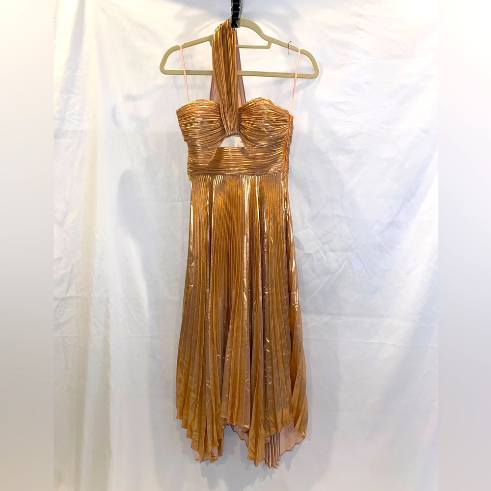 A.L.C. Size 0 One shoulder rose gold pleated dress